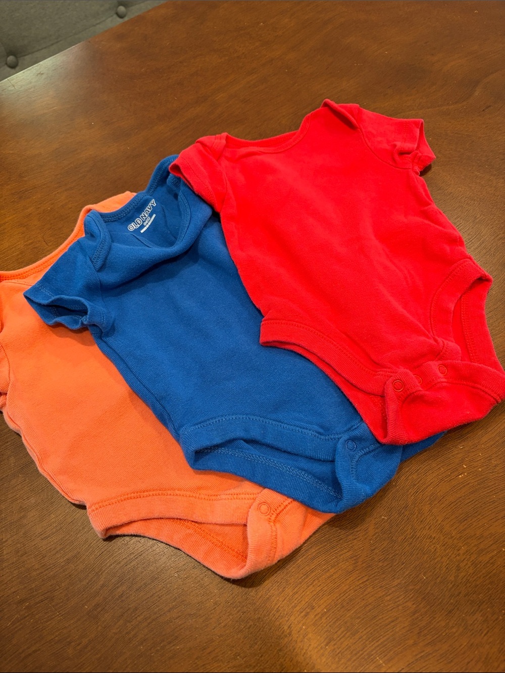 Old Navy Cotton One-Piece Bodysuit Trio - Red, Blue, Peach